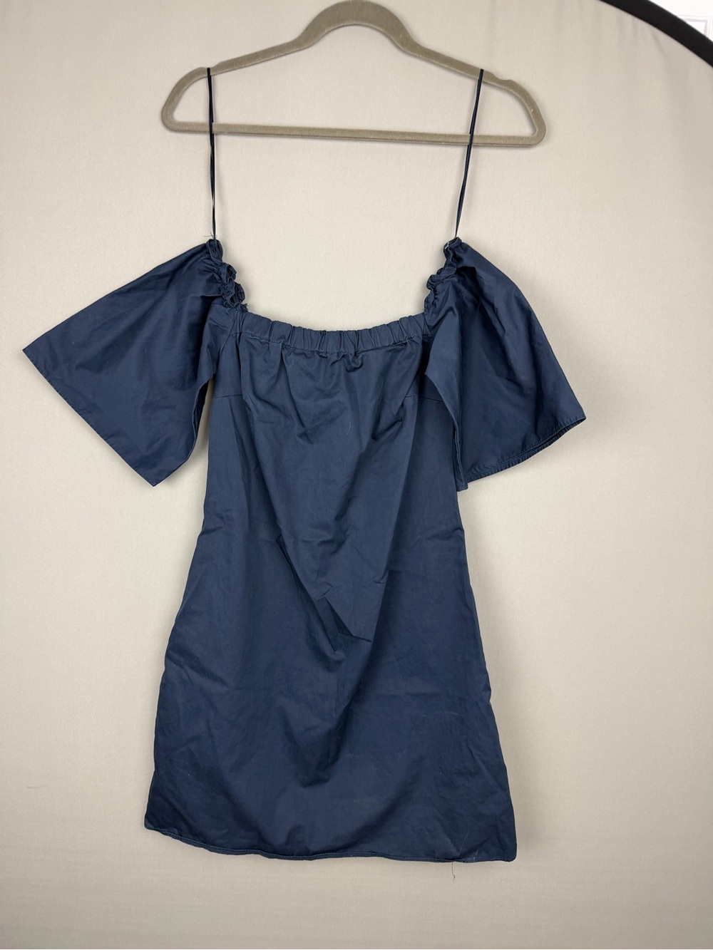 Zara Navy Off-Shoulder Mini Dress with Spaghetti Straps